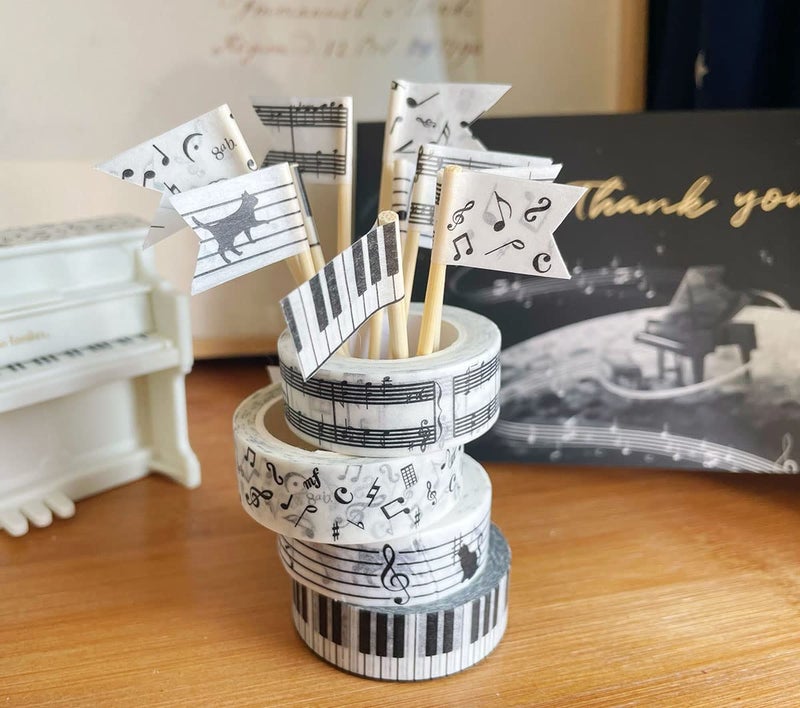 lovielf Black and White Piano Note Melody Keyboard Cat Staff Stave Score Music washi Tape Set of 4 Rolls - Decorative DIY Japanese Masking Scrapbook Notebook Planner | Length: 10m (10.93 Yards) - Image 3