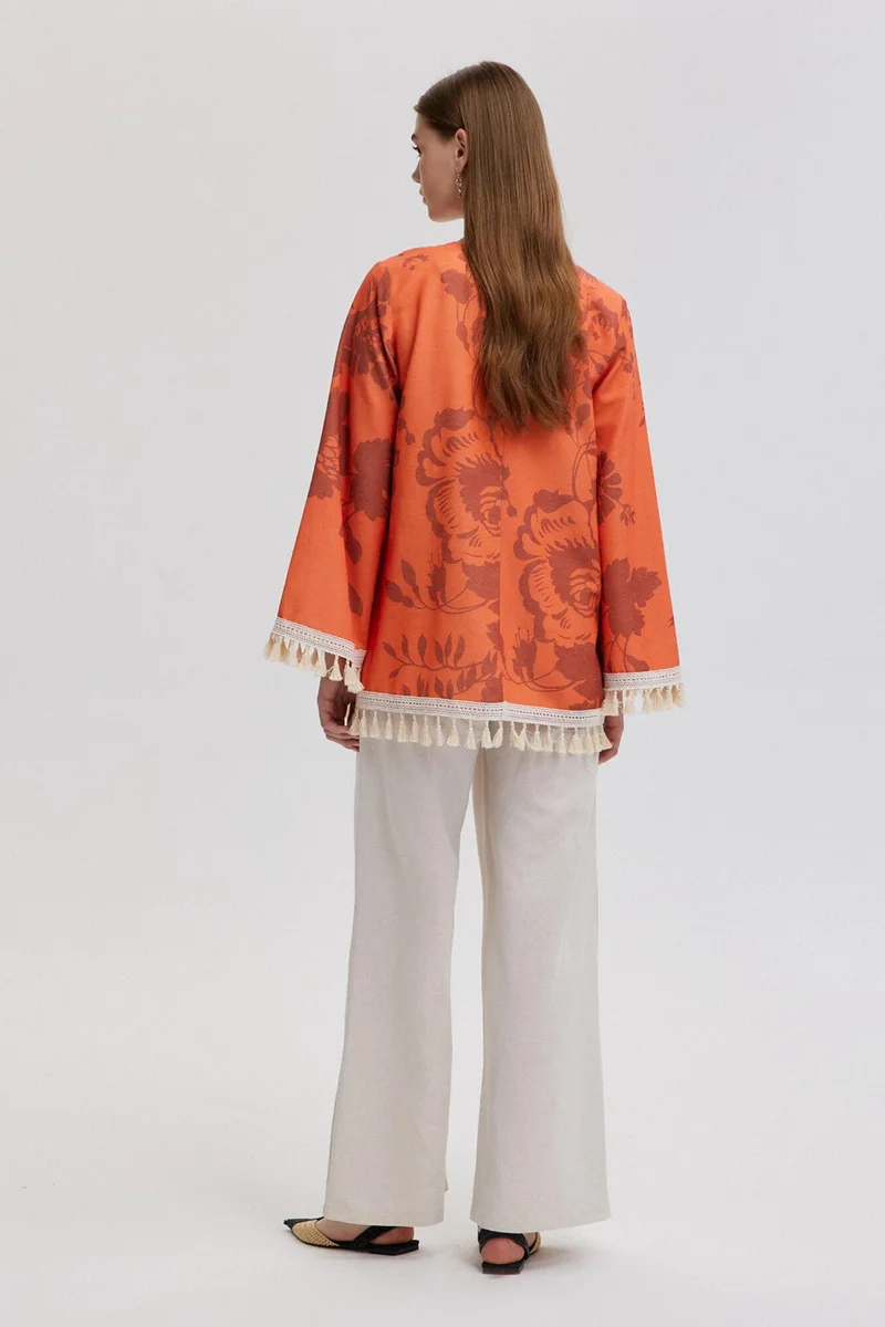 Touche Tassel Lace Detailed Natural Textured Tunic