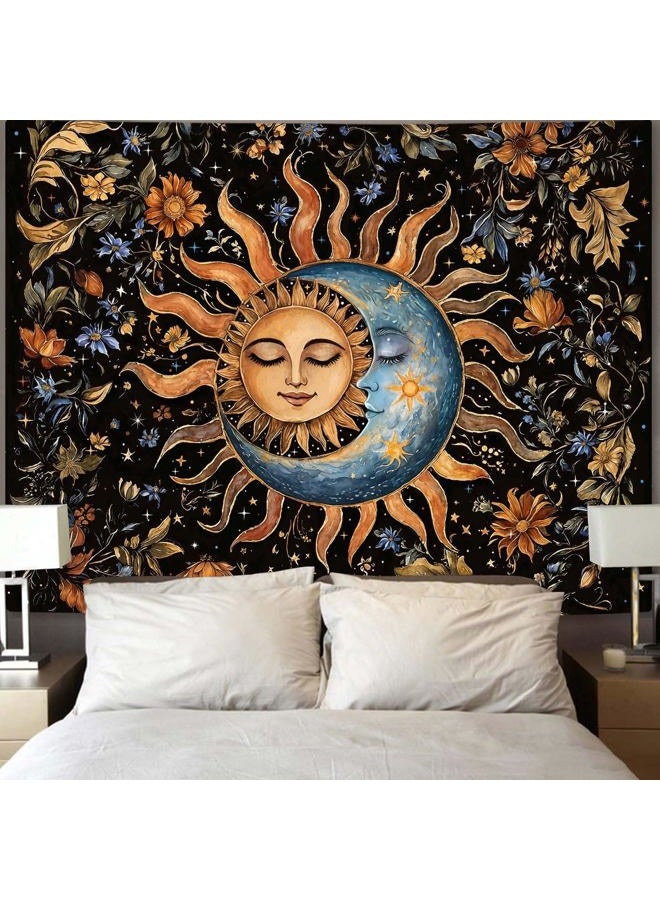 Aipon Sun and Moon Tapestry for Bedroom Boho Vintage Floral Hippie Wall Tapestry Aesthetic Retro Flower Plant Small Tapestries Wall Hanging for Living Room Dorm Decor 48 x 36 Inch - Image 3