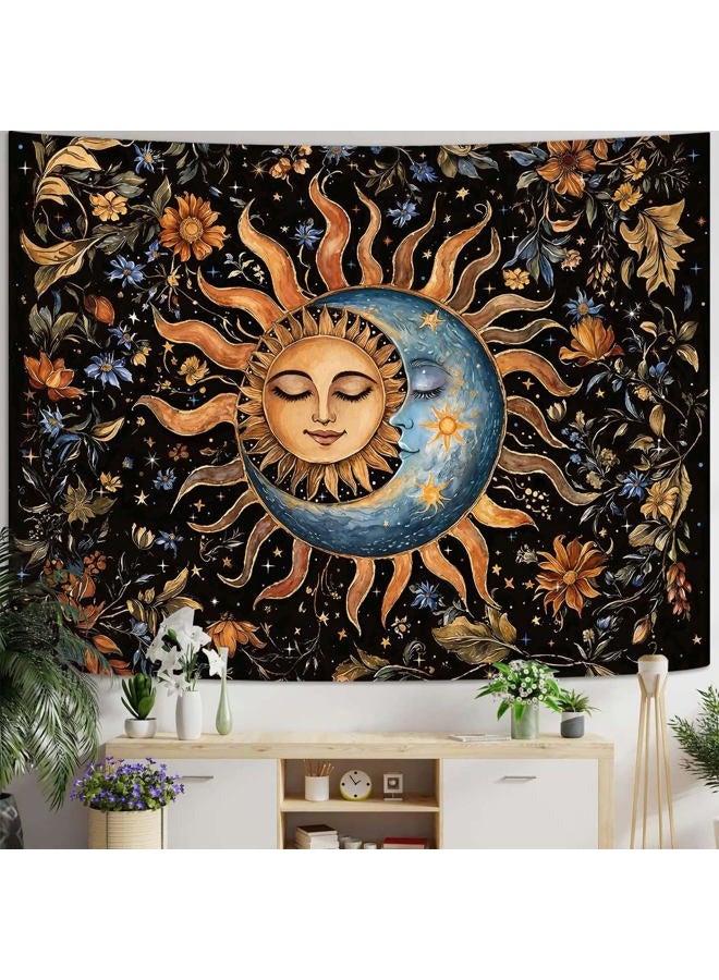 Aipon Sun and Moon Tapestry for Bedroom Boho Vintage Floral Hippie Wall Tapestry Aesthetic Retro Flower Plant Small Tapestries Wall Hanging for Living Room Dorm Decor 48 x 36 Inch - Image 2