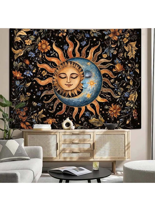 Aipon Sun and Moon Tapestry for Bedroom Boho Vintage Floral Hippie Wall Tapestry Aesthetic Retro Flower Plant Small Tapestries Wall Hanging for Living Room Dorm Decor 48 x 36 Inch - Image 4