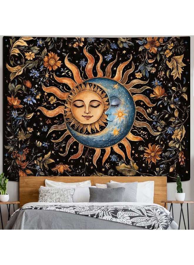 Aipon Sun and Moon Tapestry for Bedroom Boho Vintage Floral Hippie Wall Tapestry Aesthetic Retro Flower Plant Small Tapestries Wall Hanging for Living Room Dorm Decor 48 x 36 Inch - Image 5