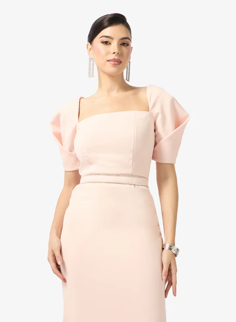 Namshi x  Structured Sleeve Smocking Detail Evening Gown for Women | Best Price UAE