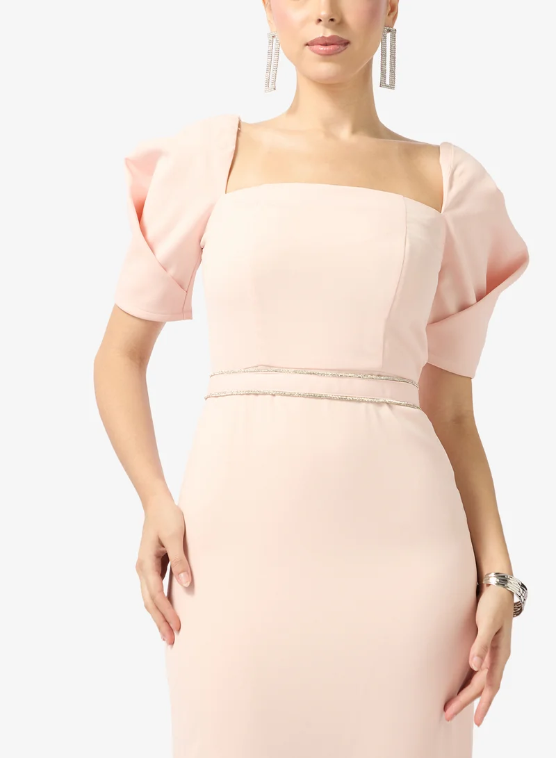 Namshi x  Structured Sleeve Smocking Detail Evening Gown for Women | Best Price UAE