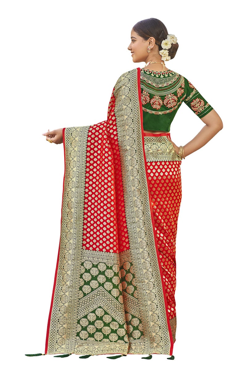 MANOHARI Adorable Woven Pattern Banarasi Silk Saree For Women With Blouse Piece_Mn1742-1, Red - Image 3