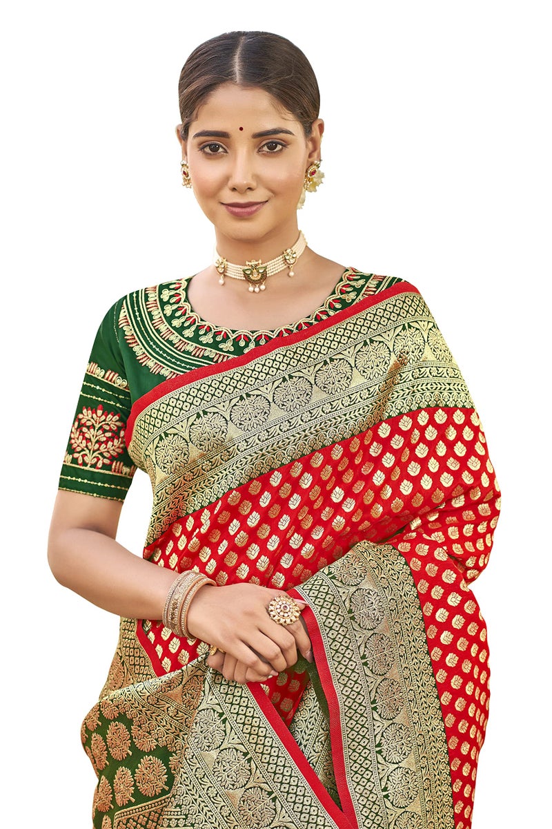 MANOHARI Adorable Woven Pattern Banarasi Silk Saree For Women With Blouse Piece_Mn1742-1, Red - Image 5