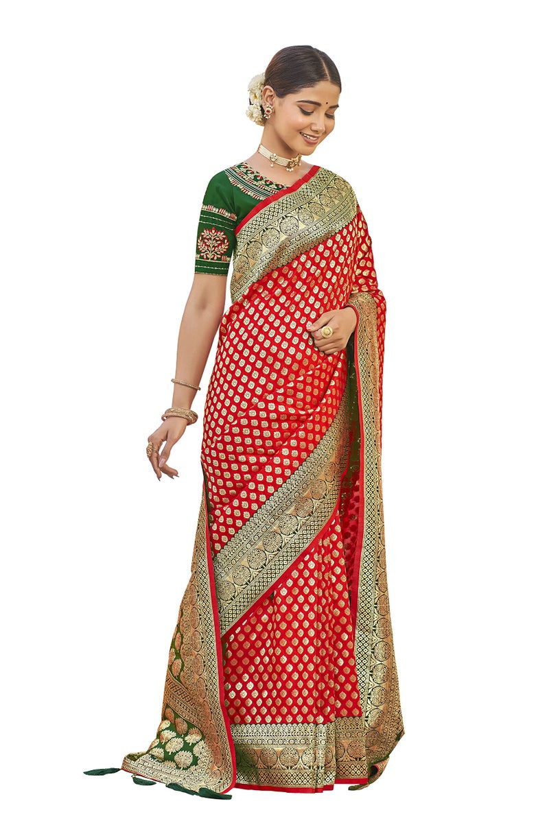 MANOHARI Adorable Woven Pattern Banarasi Silk Saree For Women With Blouse Piece_Mn1742-1, Red - Image 4