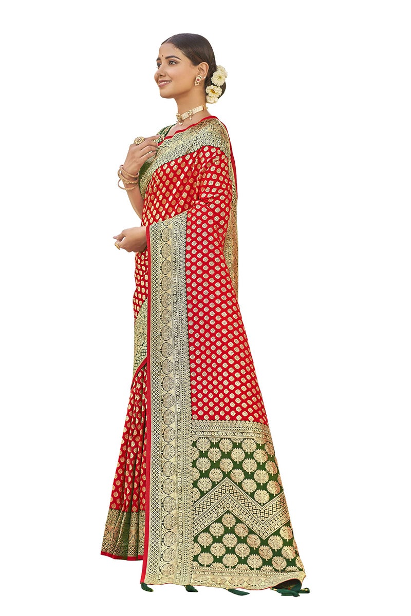 MANOHARI Adorable Woven Pattern Banarasi Silk Saree For Women With Blouse Piece_Mn1742-1, Red - Image 2