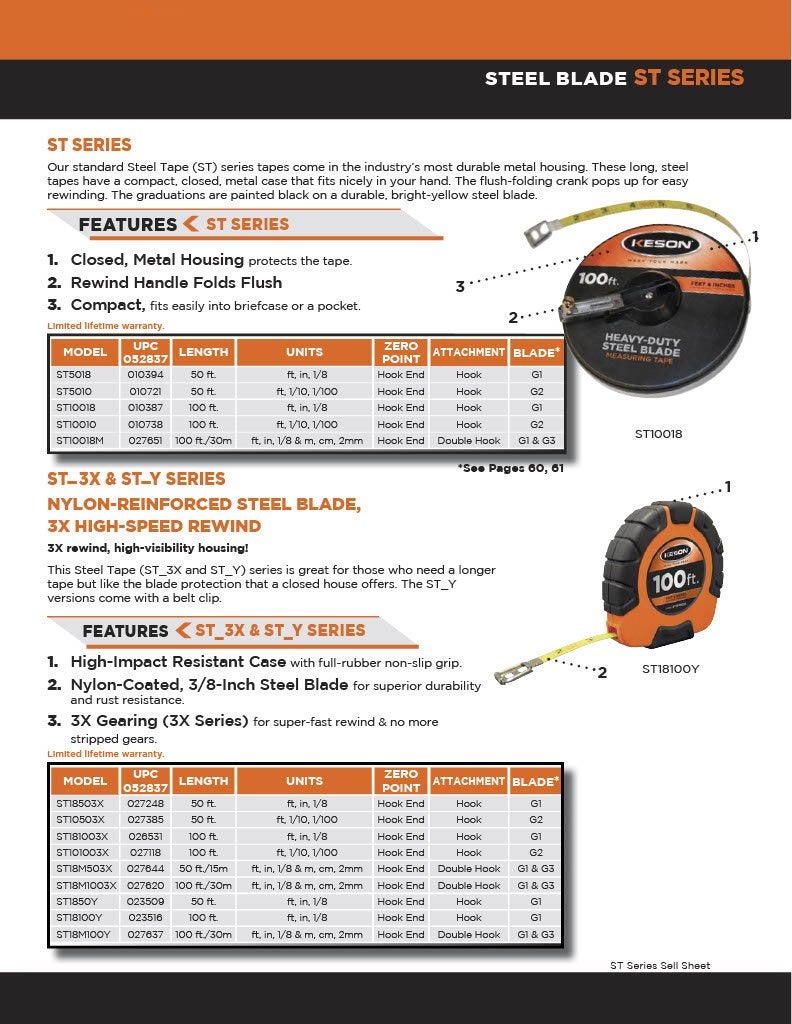 Keson ST18M503X Closed-ABS Housing Steel Tape Measures, Speed Rewind (Graduations: ft., in., 1/8 & cm, mm), 50-Foot / 15M - Image 4