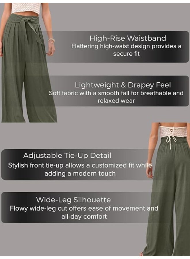 leriya fashion بنطلون بالازو عالي الخصر من ليريا للنساء | بنطلون واسع الساقين من البوليستر والقطن للنساء | بنطلون بقصة مريحة مع ثنيات مناسب للإطلالات الكاجوال وشبه الرسمية | أخضر | 36 - Image 2