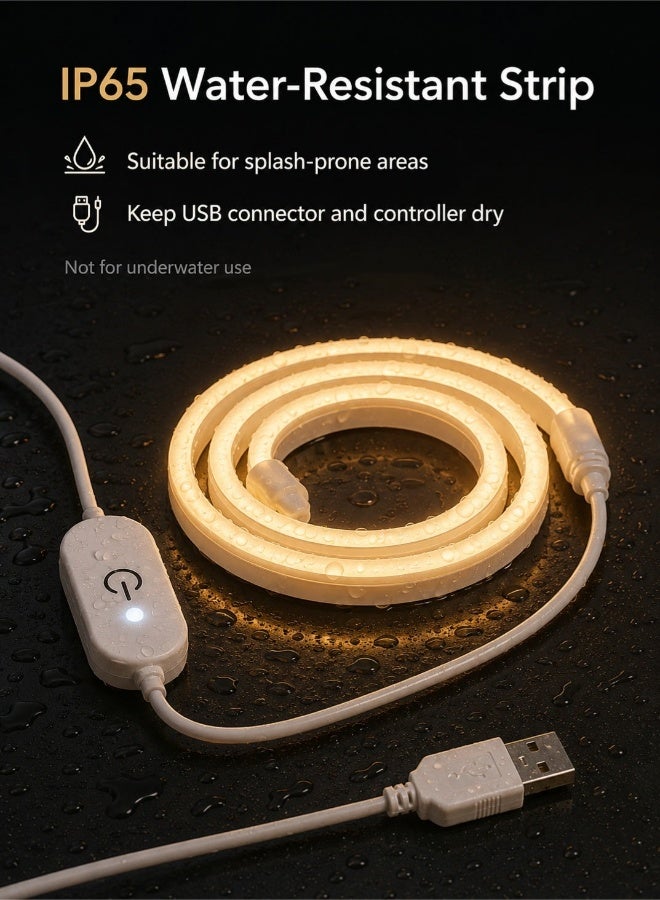 OULIYO 2-Meter LED Strip Light, USB Powered - Warm White Flexible TV Backlight, Waterproof and Super Bright Cabinet Lighting, Suitable for Bedrooms, Kitchens, Mirrors, Marine Decor, Etc. - Image 4