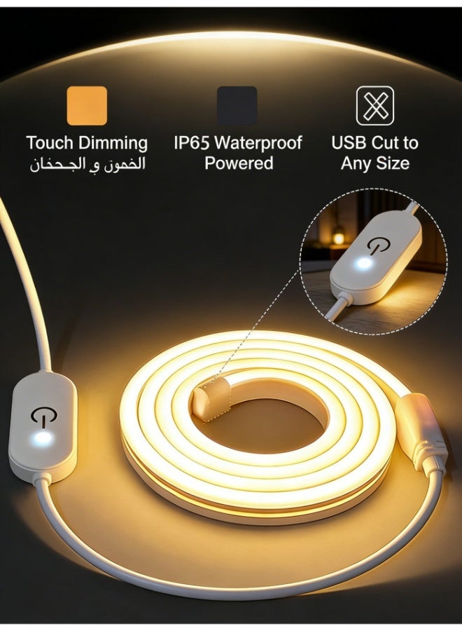OULIYO 2-Meter LED Strip Light, USB Powered - Warm White Flexible TV Backlight, Waterproof and Super Bright Cabinet Lighting, Suitable for Bedrooms, Kitchens, Mirrors, Marine Decor, Etc. - Image 1