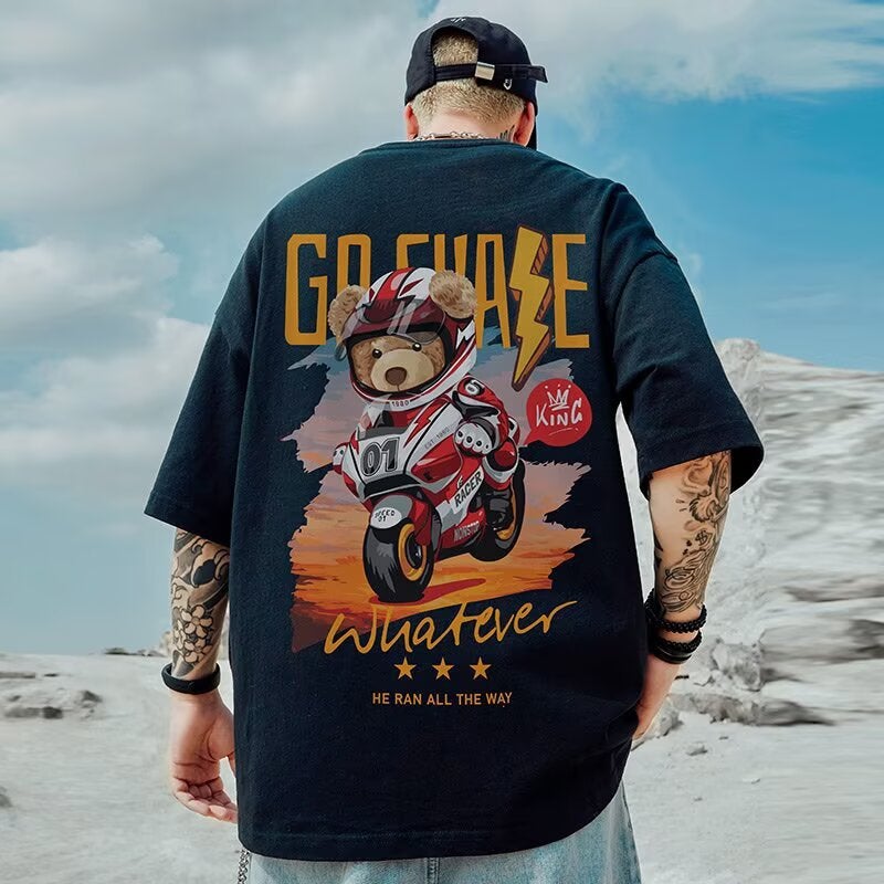 Street Hip-Hop Trendy Cartoon Short-Sleeve Men'S Ins Fashion Oversized Loose Bear Half-Sleeve T-Shirt - Image 2