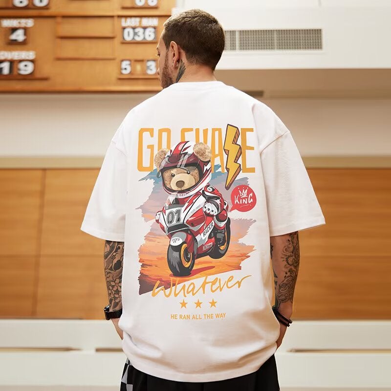 Street Hip-Hop Trendy Cartoon Short-Sleeve Men'S Ins Fashion Oversized Loose Bear Half-Sleeve T-Shirt - Image 3