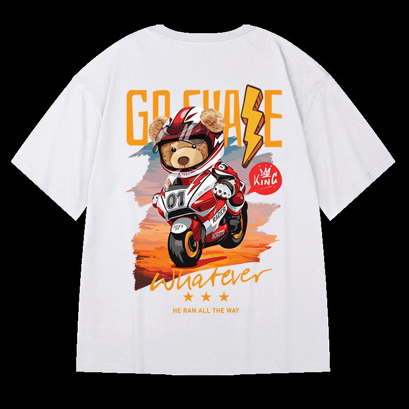 Street Hip-Hop Trendy Cartoon Short-Sleeve Men'S Ins Fashion Oversized Loose Bear Half-Sleeve T-Shirt - Image 5