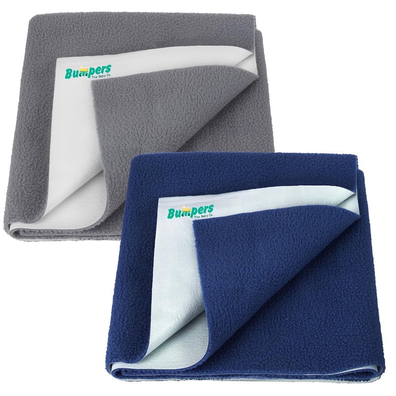Bumpers The Baby Co. Bumpers Instadry AntiPiling Fleece Extra Absorbent Quick Dry Sheet for Baby Baby Bed Protector Waterproof Baby Sheet Washable Reausable SheetLarge Combo 140 x 100 cm Dark BlueGrey