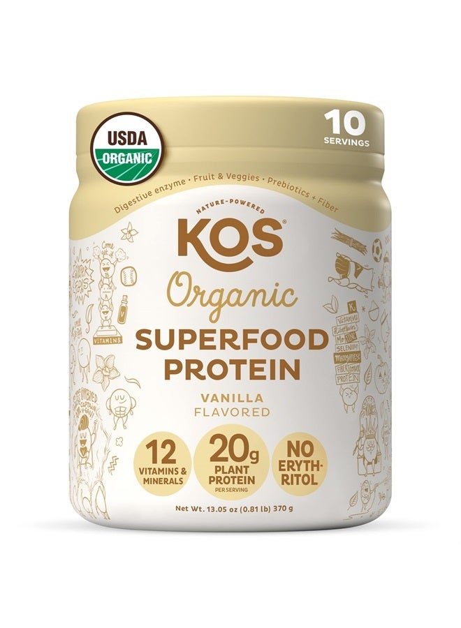 KOS مسحوق بروتين نباتي، فانيليا عضوي من وزارة الزراعة الأمريكية - مزيج بروتين البازلاء منخفض الكربوهيدرات، غذاء نباتي غني بالفيتامينات والمعادن - كيتو، خالي من الصويا والألبان - بديل للوجبات للنساء والرجال - 10 حصص - Image 1