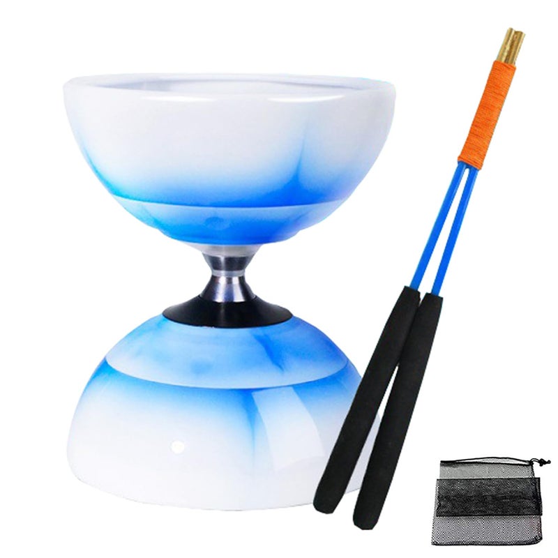 HenMerry Chinese Yoyo Diabolo Set Triple Bearing Diabolo Juggling Toy with Diablo Sticks String Net Bag Blue - Image 3