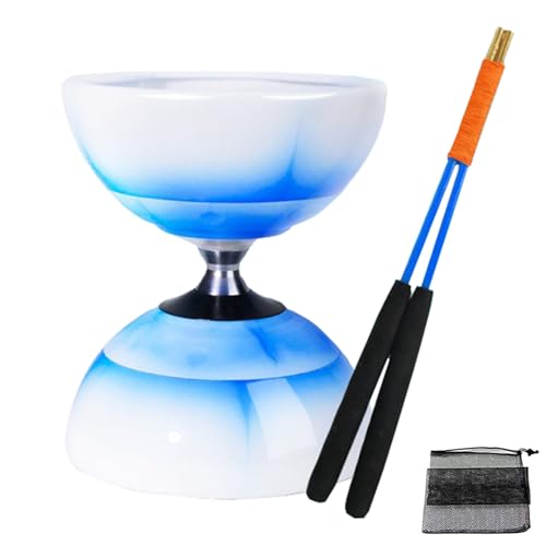 HenMerry Chinese Yoyo Diabolo Set Triple Bearing Diabolo Juggling Toy with Diablo Sticks String Net Bag Blue - Image 1