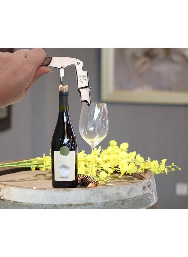 LuckyNov Wine Opener, with Leather Pouch, Wood Handle Double-Hinged Stainless, Steel Screw Beer Bottle Corkscrew - Image 4