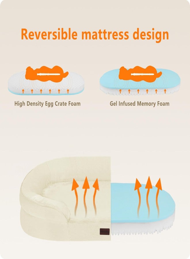 Dwanton Orthopedic Dog Bed for Medium Dogs with Gel Memory Foam, Waterproof Dog Sofa, Washable Pet Bed with Four Sided Bolster Cushion, Removable Cover & Non-Slip Bottom, 35", Beige - Image 3
