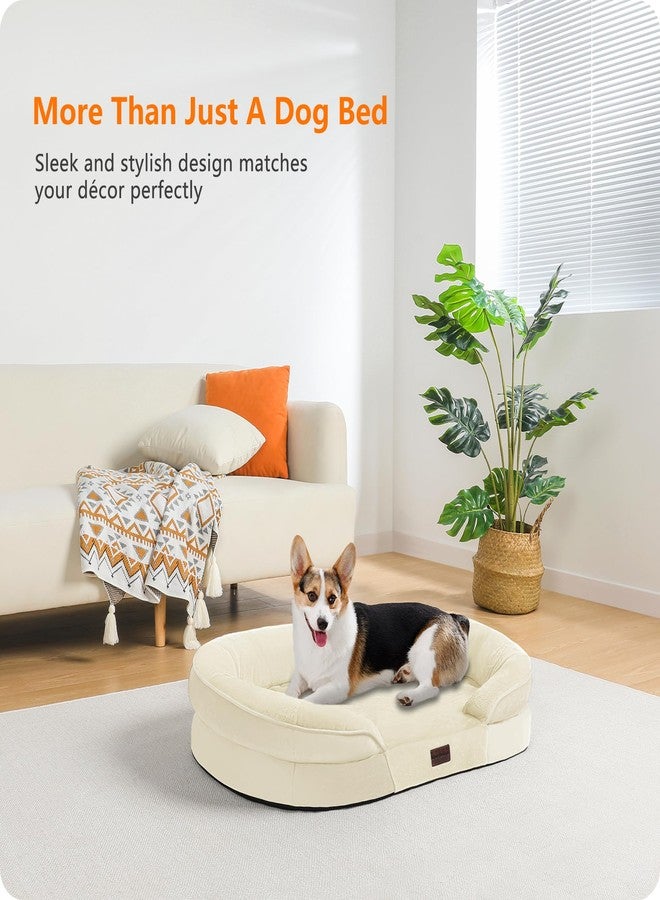 Dwanton Orthopedic Dog Bed for Medium Dogs with Gel Memory Foam, Waterproof Dog Sofa, Washable Pet Bed with Four Sided Bolster Cushion, Removable Cover & Non-Slip Bottom, 35", Beige - Image 2