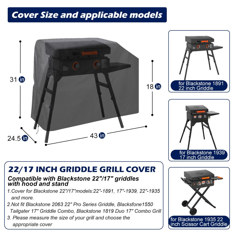 bruwaa Griddle Grill Cover for Blackstone 22 inch and 17 inch with Hood and Stand, Waterproof Grill Cover, 600D Oxford Cloth - Image 2