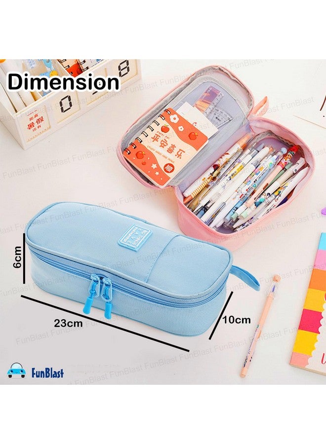 فنبلاست حافظة أقلام فن بلاست كبيرة السعة، متعددة الجيوب بسحاب مزدوج، حقائب لطيفة للفتيات، حقيبة تنظيم أدوات مكتبية، حقيبة أنيقة، حافظة أقلام كاواي (أزرق) - Image 3