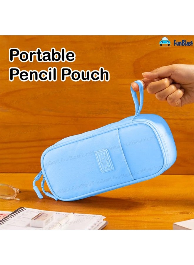 فنبلاست حافظة أقلام فن بلاست كبيرة السعة، متعددة الجيوب بسحاب مزدوج، حقائب لطيفة للفتيات، حقيبة تنظيم أدوات مكتبية، حقيبة أنيقة، حافظة أقلام كاواي (أزرق) - Image 5
