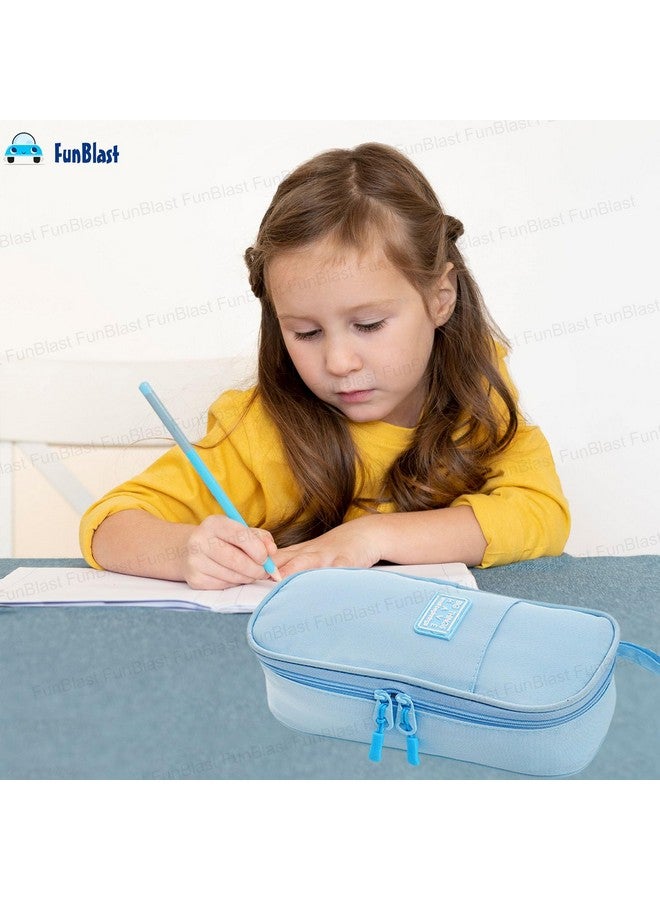 فنبلاست حافظة أقلام فن بلاست كبيرة السعة، متعددة الجيوب بسحاب مزدوج، حقائب لطيفة للفتيات، حقيبة تنظيم أدوات مكتبية، حقيبة أنيقة، حافظة أقلام كاواي (أزرق) - Image 4