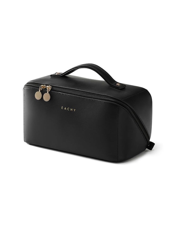 EACHY Travel Makeup Bag,Large Capacity Cosmetic Bags for Women,Waterproof Portable Pouch Open Flat Toiletry Bag Pattern Makeup Bag, AH-Black, Large, Practical/Functional - Image 1