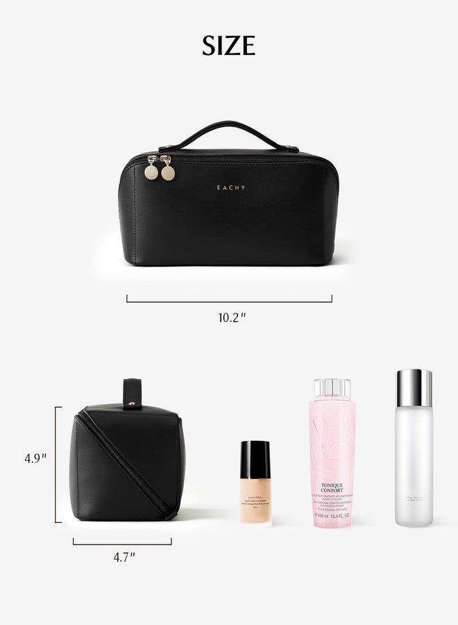 EACHY Travel Makeup Bag,Large Capacity Cosmetic Bags for Women,Waterproof Portable Pouch Open Flat Toiletry Bag Pattern Makeup Bag, AH-Black, Large, Practical/Functional - Image 4