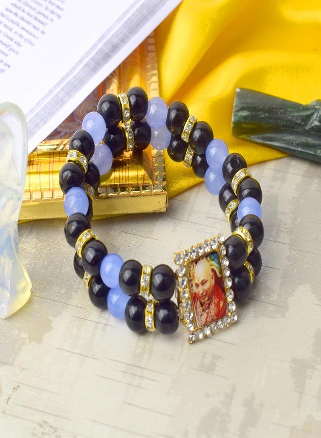 SATVIK 2 Pc Double layer Pearl Bracelet in Black and Dark Blue color with Jai Guruji Swaroop Jai Chhatarpur Guruji Blessing Shukrana Guruji (2) - Image 5