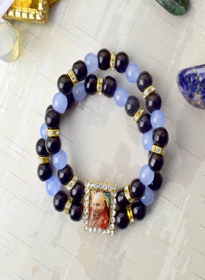 SATVIK 2 Pc Double layer Pearl Bracelet in Black and Dark Blue color with Jai Guruji Swaroop Jai Chhatarpur Guruji Blessing Shukrana Guruji (2) - Image 4