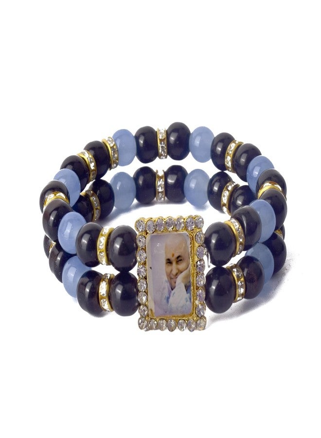 SATVIK 2 Pc Double layer Pearl Bracelet in Black and Dark Blue color with Jai Guruji Swaroop Jai Chhatarpur Guruji Blessing Shukrana Guruji (2) - Image 1