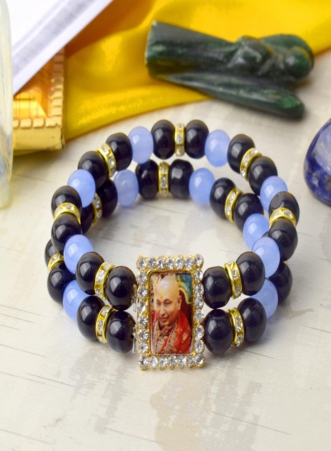SATVIK 2 Pc Double layer Pearl Bracelet in Black and Dark Blue color with Jai Guruji Swaroop Jai Chhatarpur Guruji Blessing Shukrana Guruji (2) - Image 3