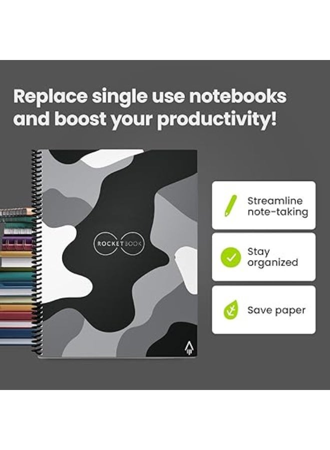 Rocketbook Smart Reusable Notebook - Lined Eco-Friendly with 1 Pilot Frixion Pen & Microfiber Cloth Included Lunar Winter Cover, Camo Notebook, Letter Size (8.5" x 11") - Image 2