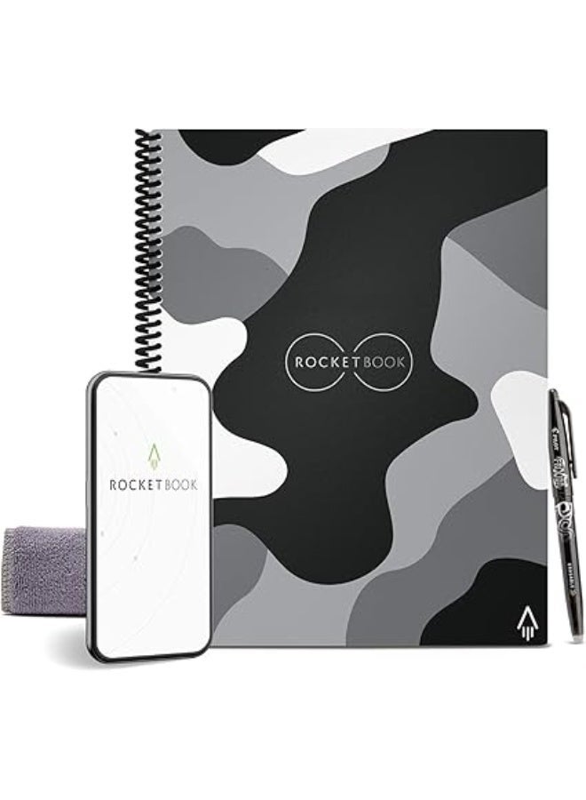 Rocketbook Smart Reusable Notebook - Lined Eco-Friendly with 1 Pilot Frixion Pen & Microfiber Cloth Included Lunar Winter Cover, Camo Notebook, Letter Size (8.5" x 11") - Image 1