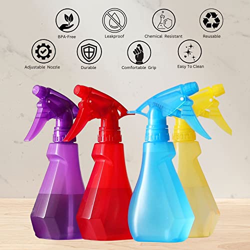 DilaBee (4-Pack, 8oz Plastic Empty Spray Bottles for Cleaning Solutions, Plants, Cooking, BBQ. Small Spray Bottle for Hair, Plant Mister, Mini Squirt Bottle for Cat - Food-Grade BPA-Free - Multicolor - Image 3