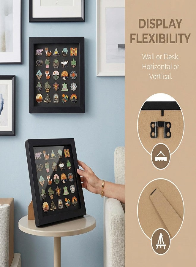 CRUGLA 11x11 Inch Black MDF Shadow Box Pin Display Case Set of 1, Wall and Desktop Enamel Pin Holder Collection Frame - Image 4