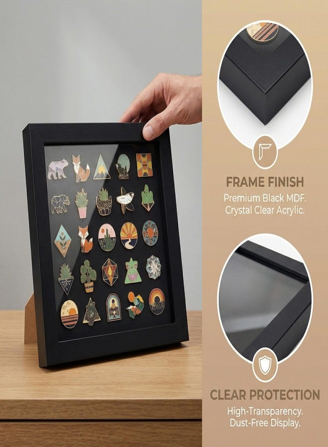 CRUGLA 11x11 Inch Black MDF Shadow Box Pin Display Case Set of 1, Wall and Desktop Enamel Pin Holder Collection Frame - Image 3