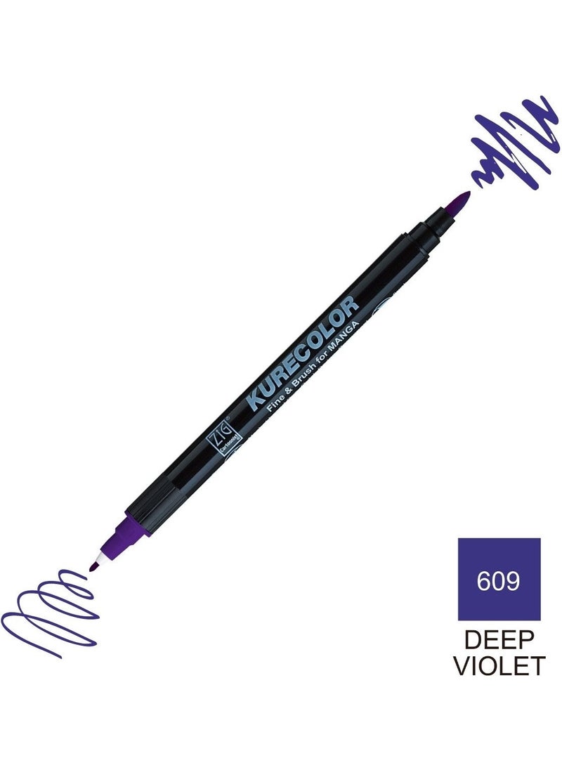 Zig Kurecolor Mangaka Fine&brush Double-Sided Pen CNKC-2200 No 609 Deep Violet  - Image 4