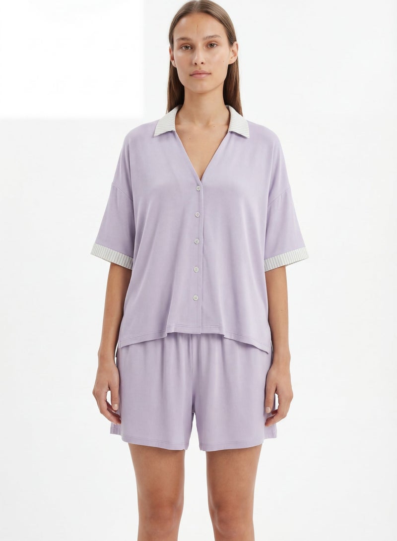 Penti Women's Modal Lounge Collagen Shirt & Shorts Set - Lilac - Image 4