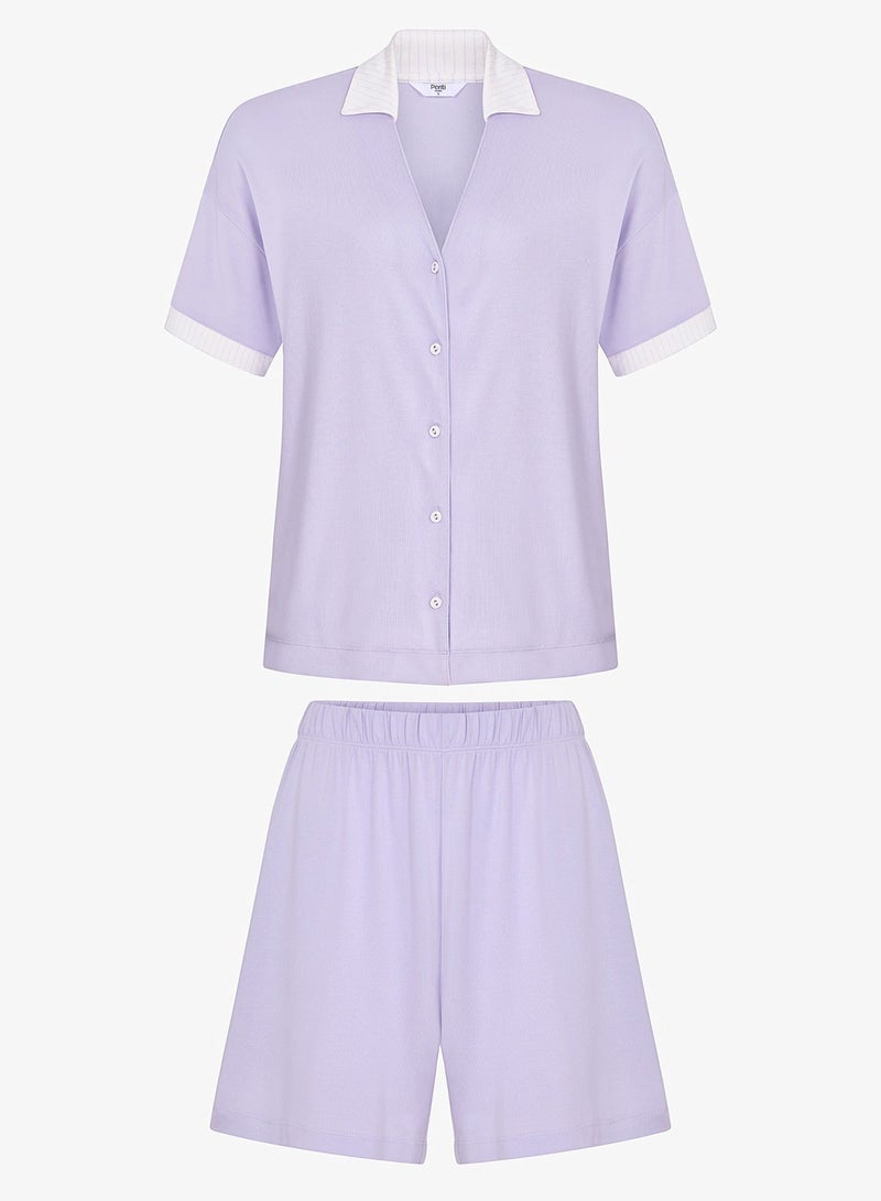 Penti Women's Modal Lounge Collagen Shirt & Shorts Set - Lilac - Image 3