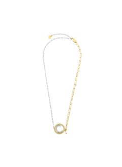 Cristales Necklace with Crystal-Embedded "C" Motif, Gold-Plated and Silver Chains, Timeless Luxury Design