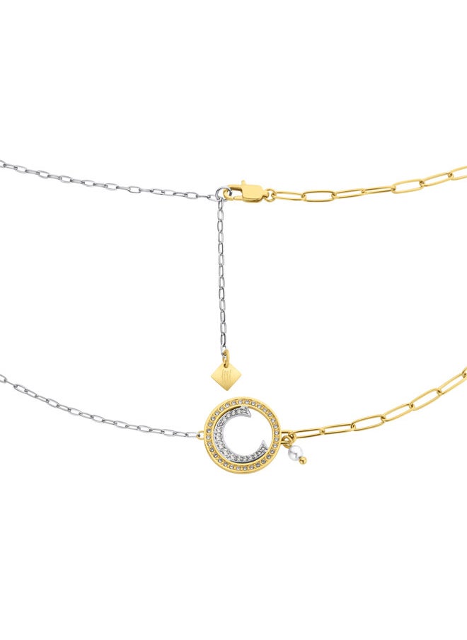 CERRUTI 1881 - Cristales Necklace with Crystal-Embedded "C" Motif, Gold-Plated and Silver Chains, Timeless Luxury Design - Image 1