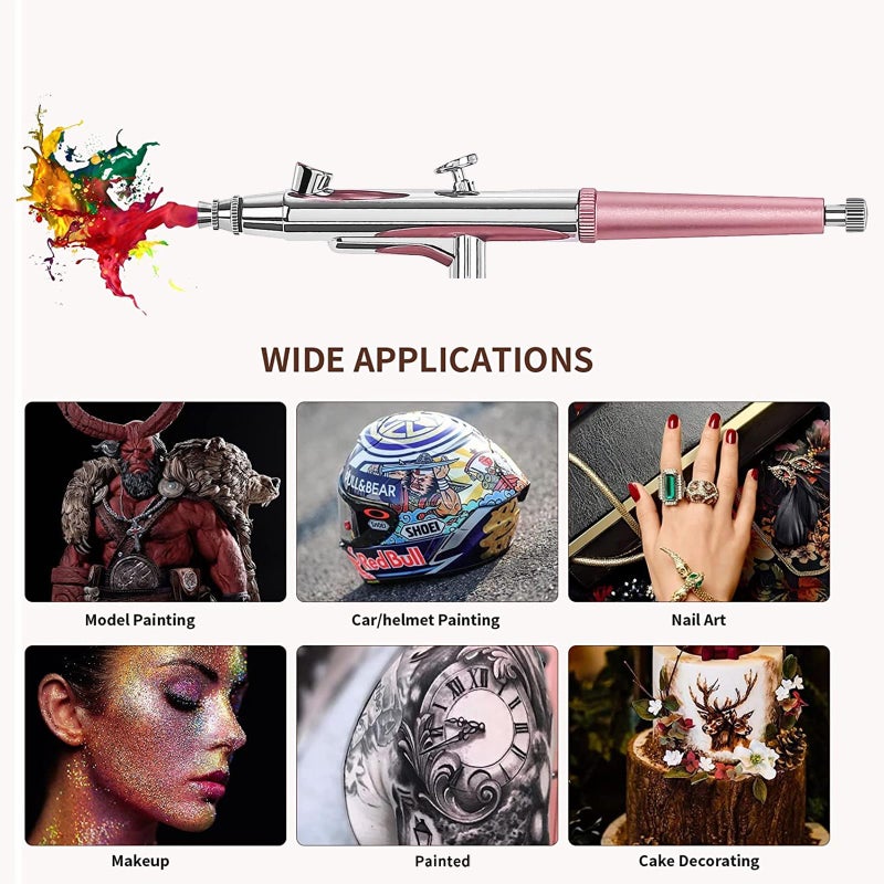 crpen Airbrush Kit Portable Airbrush Accessories Air Brush Kit with Air Compressor 0.3 mm Needles Air Brush Gun Set for Painting,Model,Cake Decoratingï¼ŒMakeupï¼ŒNail Art (Pink -0.3 Nozzle) - Image 3