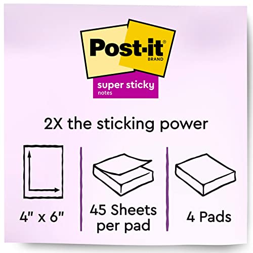 Post It Post-it Super Sticky Notes, 4" x 6", Miami Collection, 4 Pads per Pack, 45 Sheets per Pad, Lined (4621-SSMIA) - Image 2