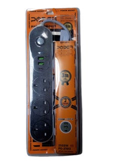POWER Multifunctional electric Power Socket 3 meters 2500W 3 plug, 2 PCS USB, 1 PD Fast Charger  - Image 1