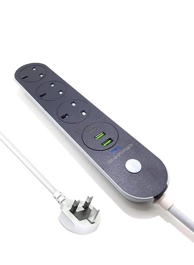 POWER Multifunctional electric Power Socket 3 meters 2500W 3 plug, 2 PCS USB, 1 PD Fast Charger - Image 2